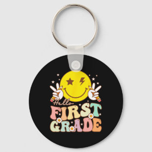 Hallo Erste Klasse Hippie Smile Face 1. Klasse Zur Schlüsselanhänger