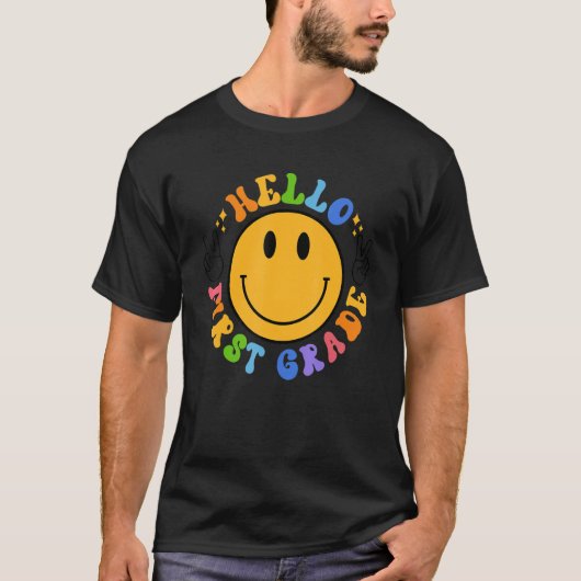 Hallo Erste Klasse Retro Smily Gesicht 1. Klasse z T-Shirt (Vorderseite)
