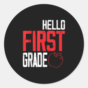 Hallo Erste Klasse Schule Apple Jahr 1. Klasse Chi Runder Aufkleber