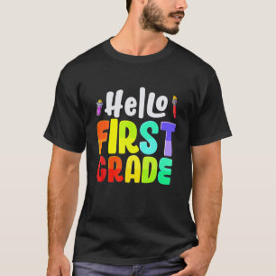 Hallo Erste Klasse T Kinder Lehrer zurück zur Schu T-Shirt