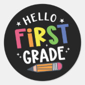 Hallo erste Klasse zurück in die Schule Runder Aufkleber (Vorderseite)