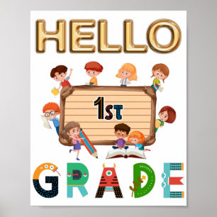Hallo erste Stufe zurück zur Schule 1. Klasse Poster