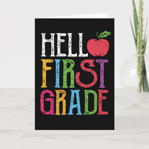 Hallo Erster Schullehrer Kinder zurück Schule Karte