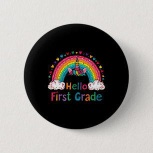 Hallo Erstklässler Regenbogen Süßes Einhorn Lehrer Button