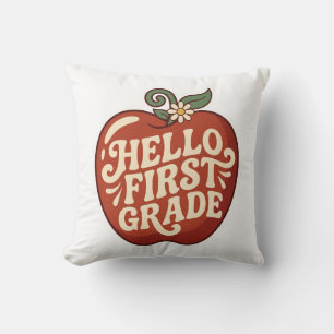 Hallo Erstklässler Retro Apfel Zurück zur Schule Kissen