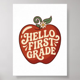 Hallo Erstklässler Retro Apfel Zurück zur Schule Poster