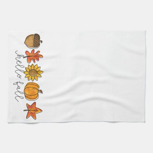 Hallo Fall Acorn Sonnenblumen Blätter & Pumpkin Geschirrtuch (Horizontal)