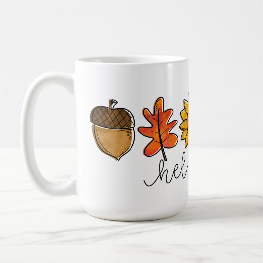 Hallo Fall Acorn Sonnenblumen Blätter & Pumpkin Kaffeetasse (Links)
