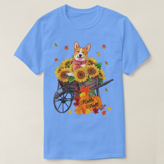 Hallo Fall Corgi Hund in Sonnenblumen Blätter Herb T-Shirt (Design vorne)