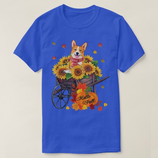 Hallo Fall Corgi Hund in Sonnenblumen Blätter Herb T-Shirt (Design vorne)