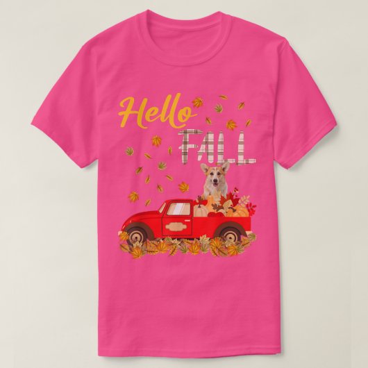 Hallo Fall Corgi Retriever Leaf Autumn Red Truck D T-Shirt (Design vorne)