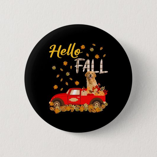 Hallo Fall Golden Retriever Leaf Autumn Red Truck Button (Vorderseite)