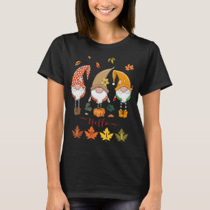 Hallo Fall Niedlich Gnomes Pumpkins Blätter Glückw T-Shirt