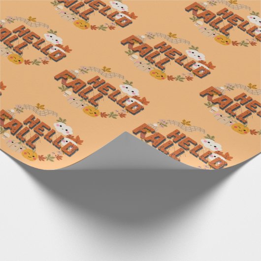 Hallo Fall Niedlich Natur Herbst Blätter Pumpkins Geschenkpapier (Ecke)