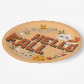 Hallo Fall Niedlich Natur Herbst Blätter Pumpkins Pappteller (Schrägansicht)