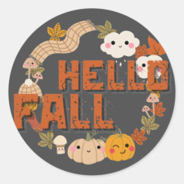 Hallo Fall Niedlich Natur Herbst Blätter Pumpkins Runder Aufkleber
