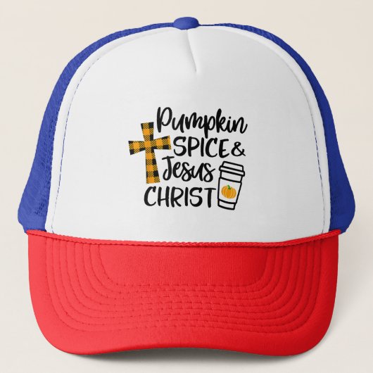 Hallo Fall Pumpkin Gewürz & Jesus Christus Fall Ch Truckerkappe (Vorderseite)
