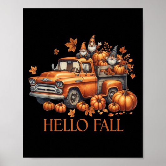 Hallo Fall Pumpkin Kup Truck Gnome Herbstbaum Fab Poster (Vorne)