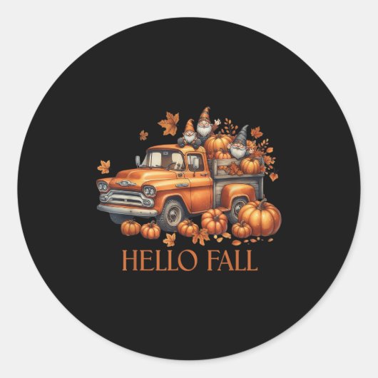 Hallo Fall Pumpkin Kup Truck Gnome Herbstbaum Fab Runder Aufkleber (Vorderseite)