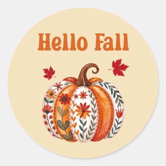 Hallo Fall Pumpkin Leaf Runder Aufkleber (Vorderseite)