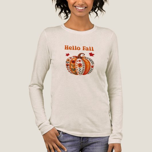Hallo Fall Pumpkin Leaf Tri-Blend Shirt (Vorderseite)