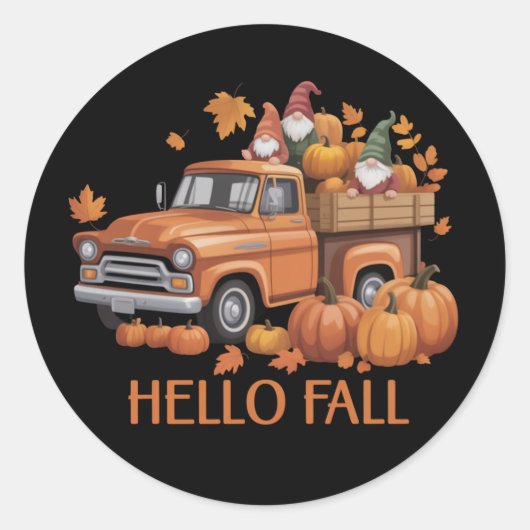Hallo Fall Pumpkin Lieferwagen Truck Gnome Herbstb Runder Aufkleber (Vorderseite)