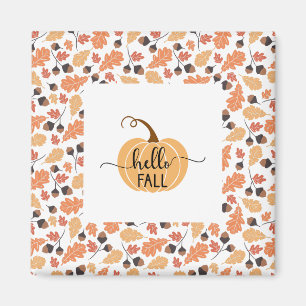 Hallo Fall Pumpkin mit Autumn Leaves Frame Magnet