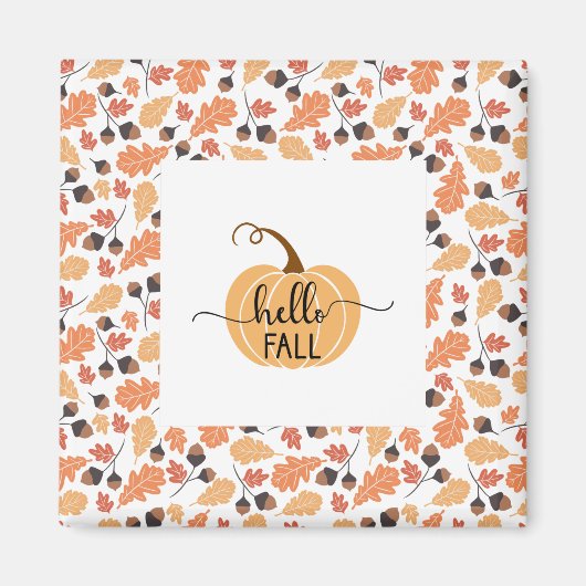 Hallo Fall Pumpkin mit Autumn Leaves Frame Magnet (Vorne)