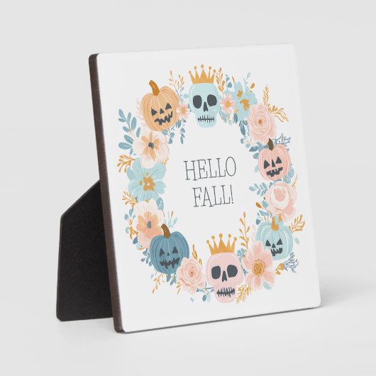 Hallo Fall Pumpkin Skull Halloween Floral Modern Fotoplatte (Vorderseite)