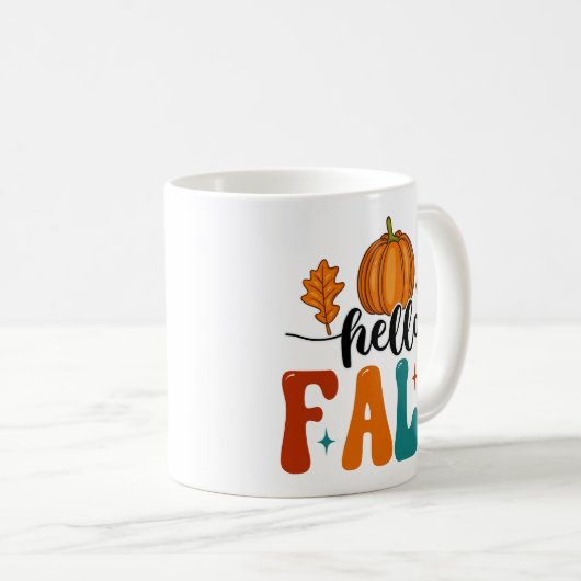 Hallo Fall Pumpkin und Leaf Herbstposter Kaffeetasse (VorderseiteRechts)