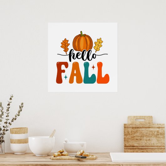 Hallo Fall Pumpkin und Leaf Herbstposter Poster (Küche)