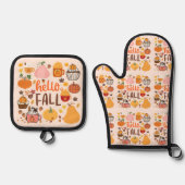 Hallo Fall Pumpkins Ofenhandschuh & Topflappen-Set (Vorderseite)