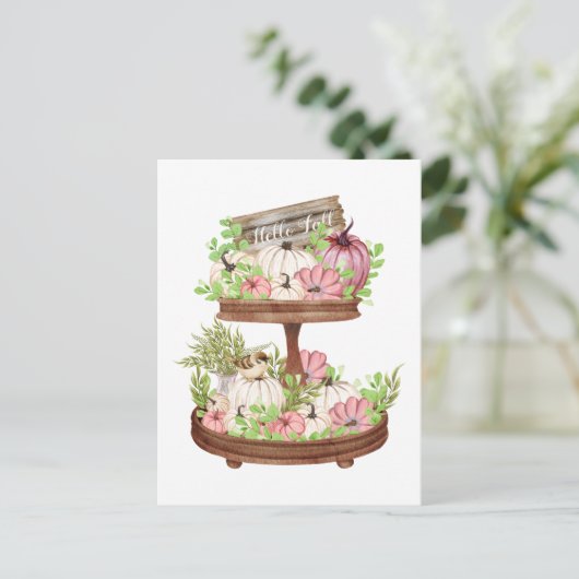 Hallo Fall Pumpkins und Blätter Herbsternte Postkarte (Stehend Vorderseite)