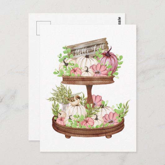 Hallo Fall Pumpkins und Blätter Herbsternte Postkarte (Vorne/Hinten)