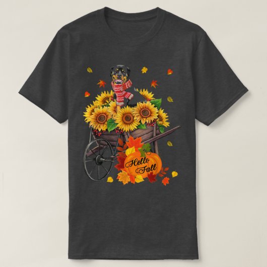 Hallo Fall Rottweiler Hund in Sonnenblumen Blätter T-Shirt (Design vorne)