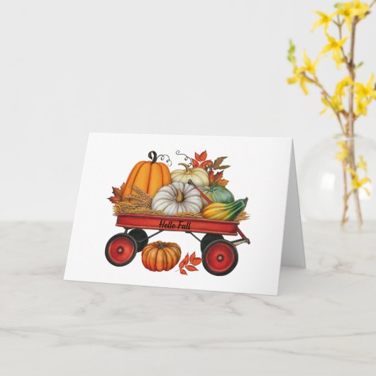 Hallo Fall Rustikaler Landwagen mit Pumpkins Karte (Gelbe Blume)