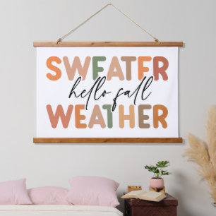 Hallo Fall   Sweater Weather Wandteppich Mit Holzrahmen