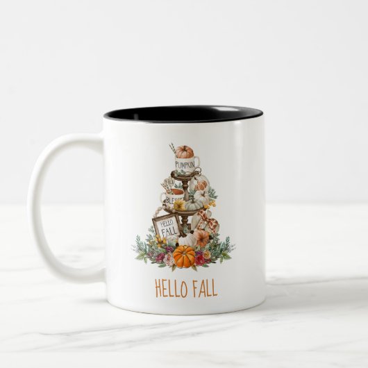 Hallo Fall Tiered Tray Pumpkins Grüne Zweifarbige Tasse (Links)