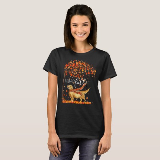 Hallo Fall Tree Erntedank Dog Golden Retriever T-Shirt (Vorne ganz)