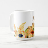 Hallo Fall | Typografie | Herbstflorale und Blätte Kaffeetasse (Vorderseite Links)