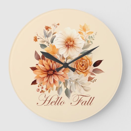 Hallo Fall Wasserfarbe Wildblumen Blätter Herbst Große Wanduhr (Vorderseite)