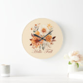 Hallo Fall Wasserfarbe Wildblumen Blätter Herbst Große Wanduhr (Zuhause)