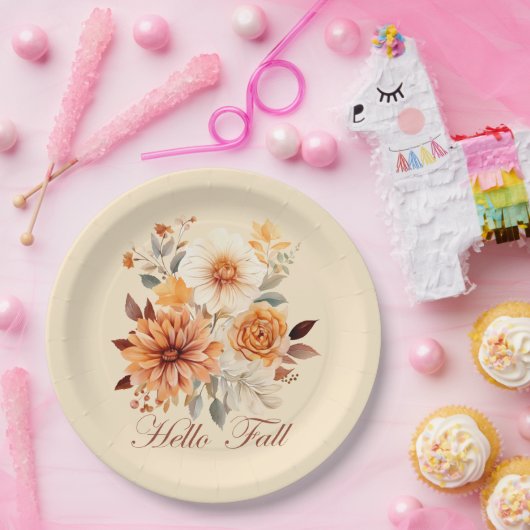 Hallo Fall Wasserfarbe Wildblumen Blätter Herbst Pappteller (Party)