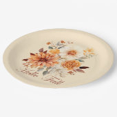 Hallo Fall Wasserfarbe Wildblumen Blätter Herbst Pappteller (Schrägansicht)