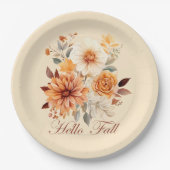 Hallo Fall Wasserfarbe Wildblumen Blätter Herbst Pappteller (Vorderseite)