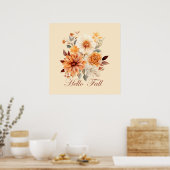 Hallo Fall Wasserfarbe Wildblumen Blätter Herbst Poster (Küche)