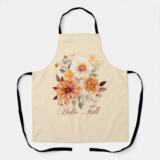 Hallo Fall Wasserfarbe Wildblumen Blätter Herbst Schürze (Vorderseite)