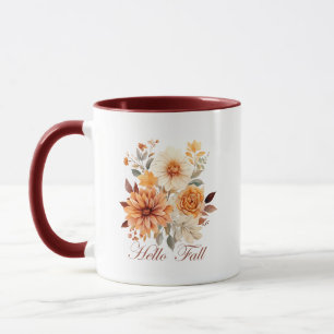 Hallo Fall Wasserfarbe Wildblumen Blätter Herbst Tasse