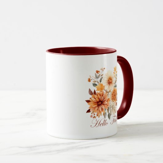 Hallo Fall Wasserfarbe Wildblumen Blätter Herbst Tasse (VorderseiteRechts)