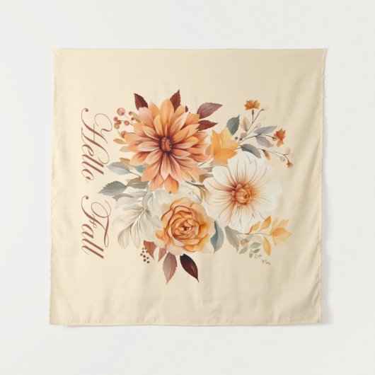 Hallo Fall Wasserfarbe Wildblumen Blätter Herbst Wandteppich (Vorderseite (Horizontal))